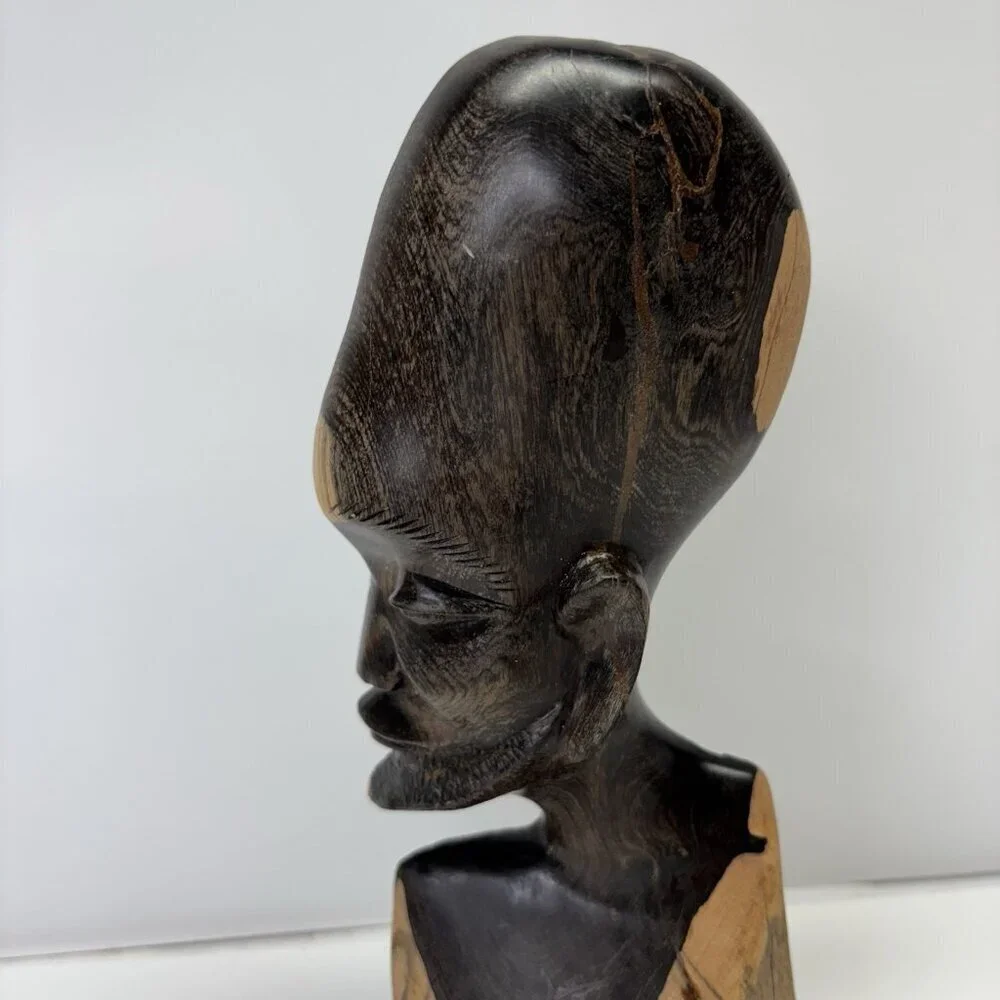 VTG. Original Kenyan Hand Carved African Male Bust Head‎ Wood - Picture 2 of 13